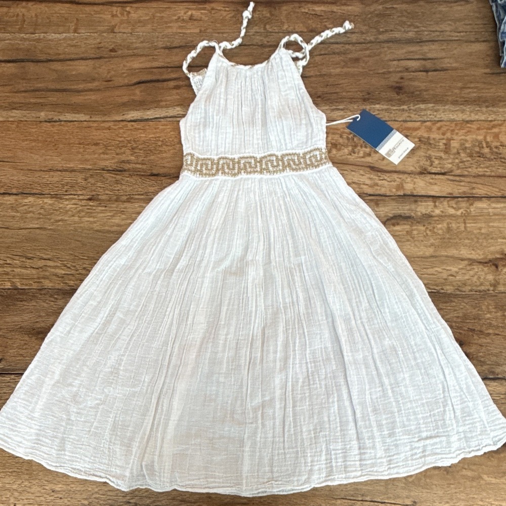 Girls White/Gold Smocked Sleeveless Knee-Length Sundress XXL 4036-3 CH